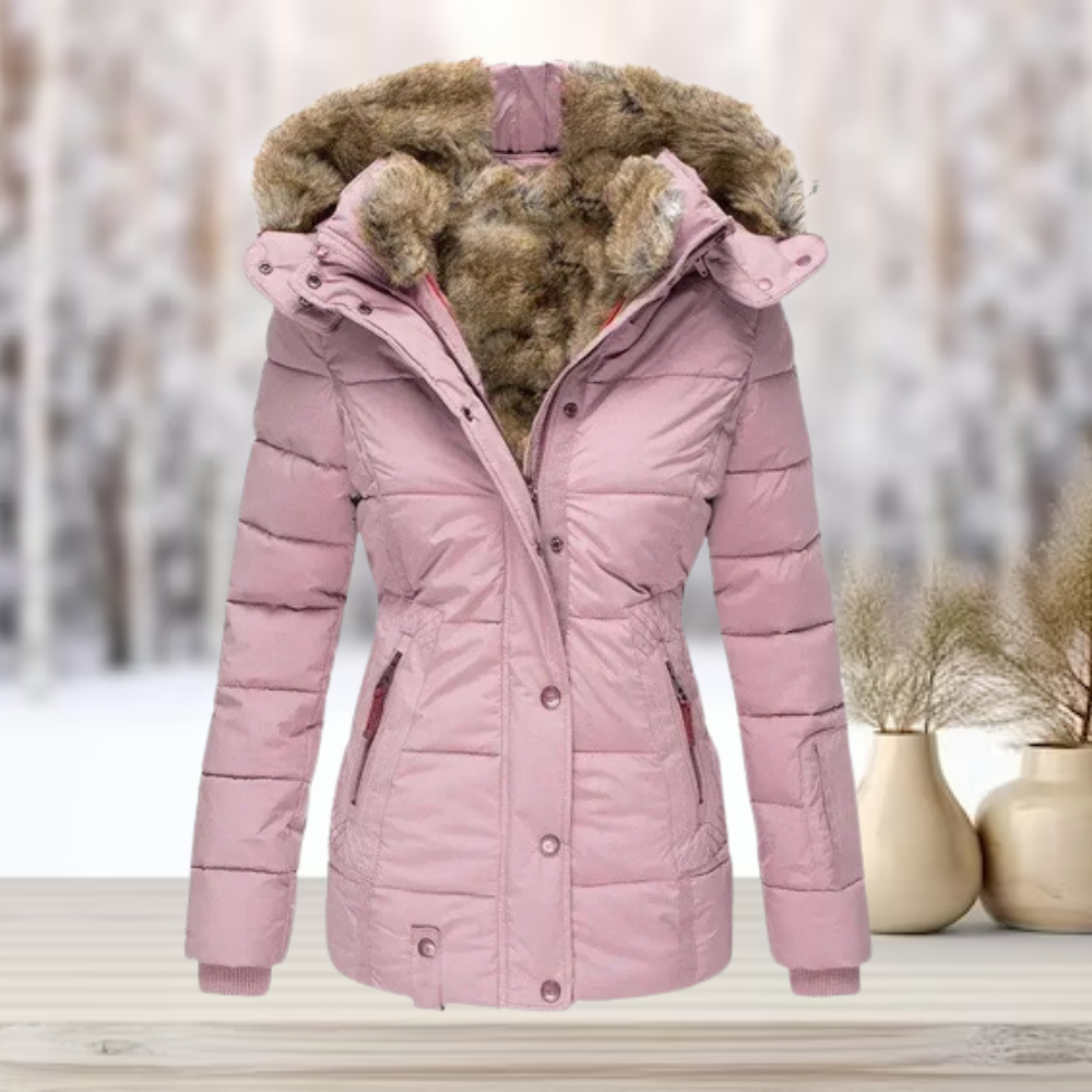 Women's Hooded Quilted Winter Coat UK – removable hood, view 4