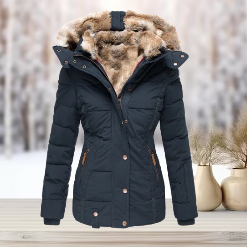 Women's Hooded Quilted Winter Coat UK – removable hood, view 5