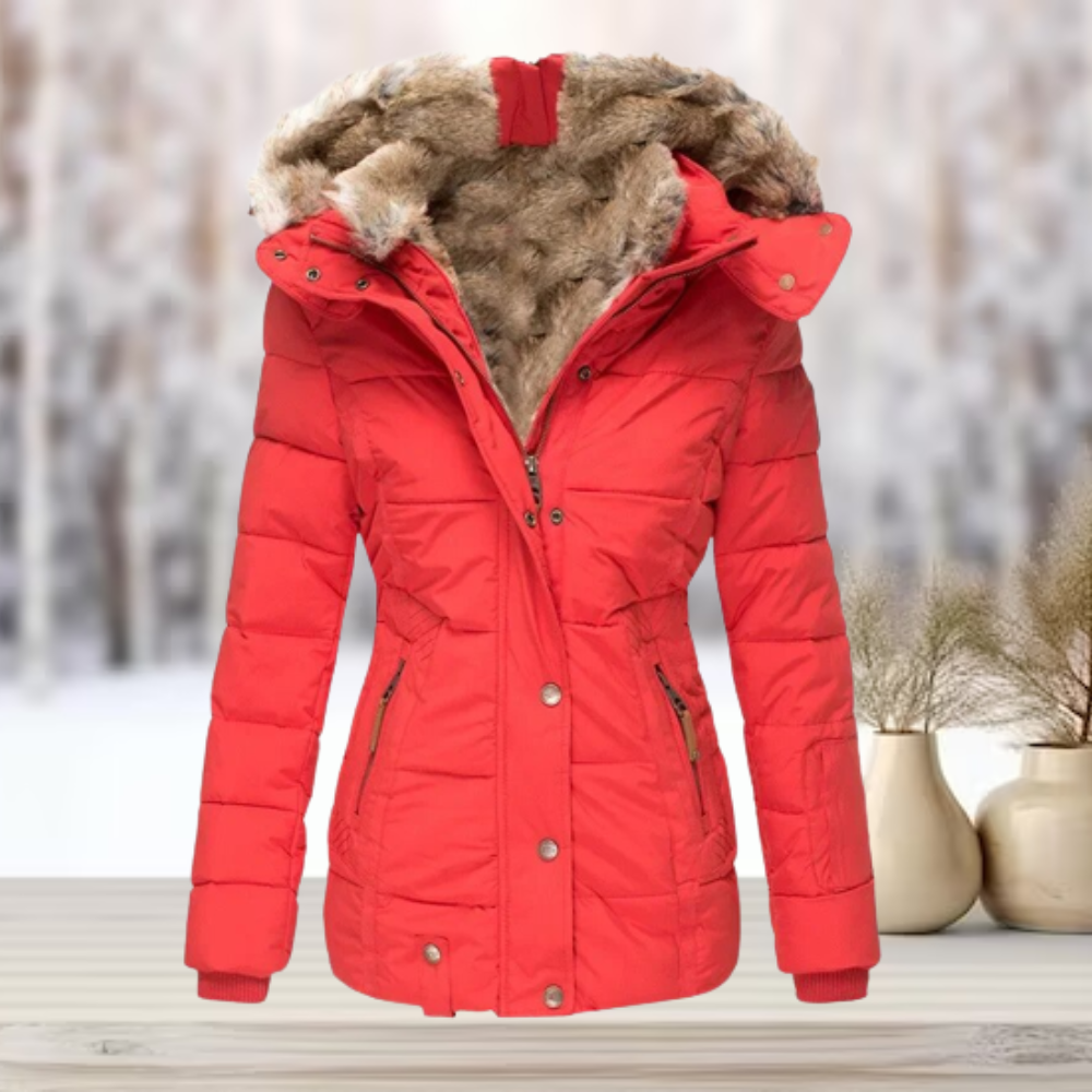 Women's Hooded Quilted Winter Coat UK – removable hood, view 6