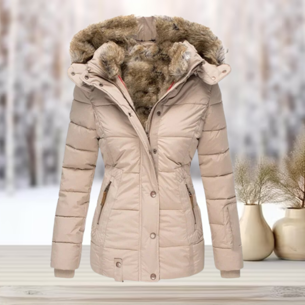 Women's Hooded Quilted Winter Coat UK – removable hood, view 1