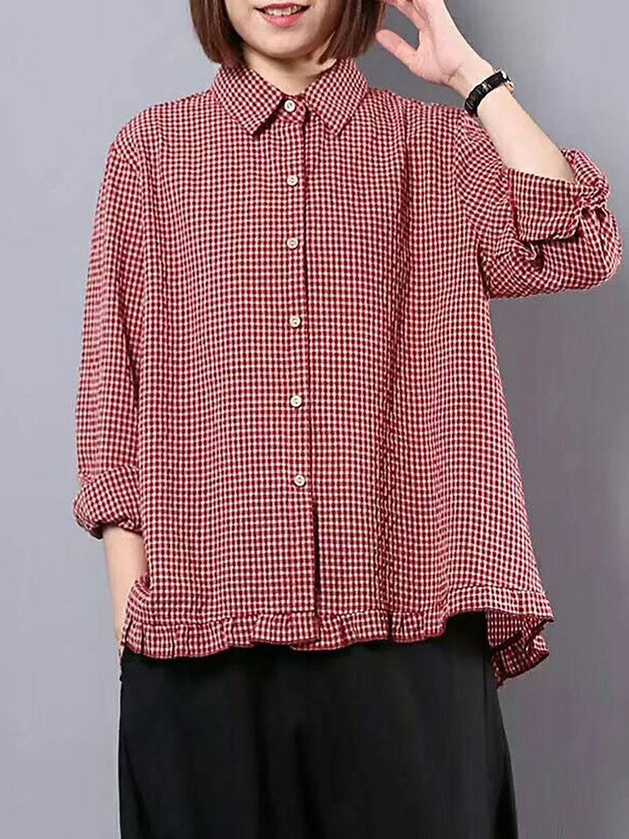 Women's Plus Size Linen Cotton Shirt – striped relaxed top, view 1 | The Rhoswen | Huna