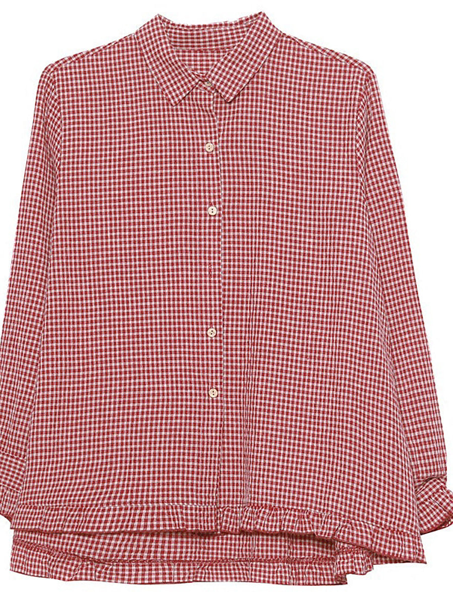 Women's Plus Size Linen Cotton Shirt – striped relaxed top, view 15 | The Rhoswen | Huna