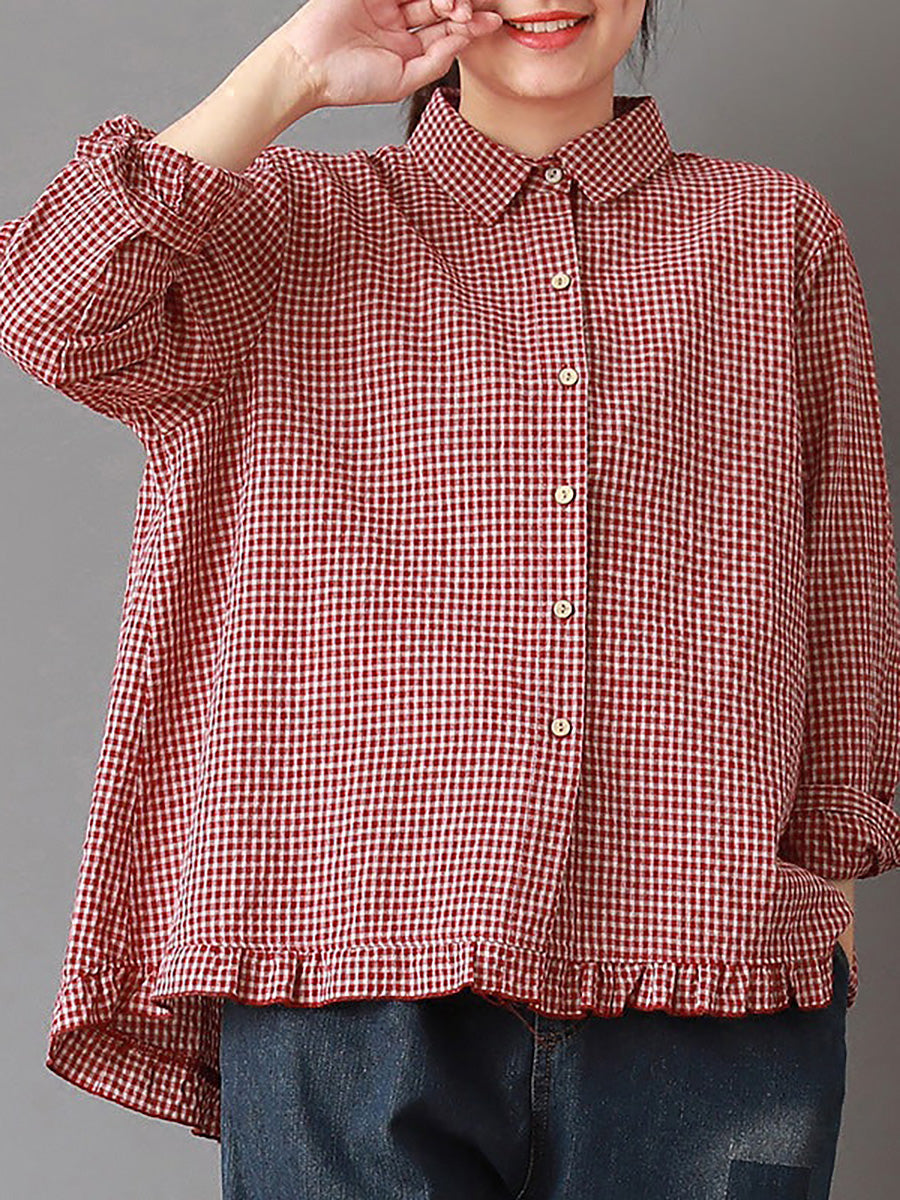 Women's Plus Size Linen Cotton Shirt – striped relaxed top, view 6 | The Rhoswen | Huna
