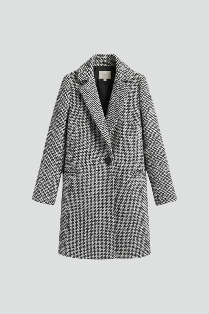 Women's Textured Coat with Elegant Blazer Collar