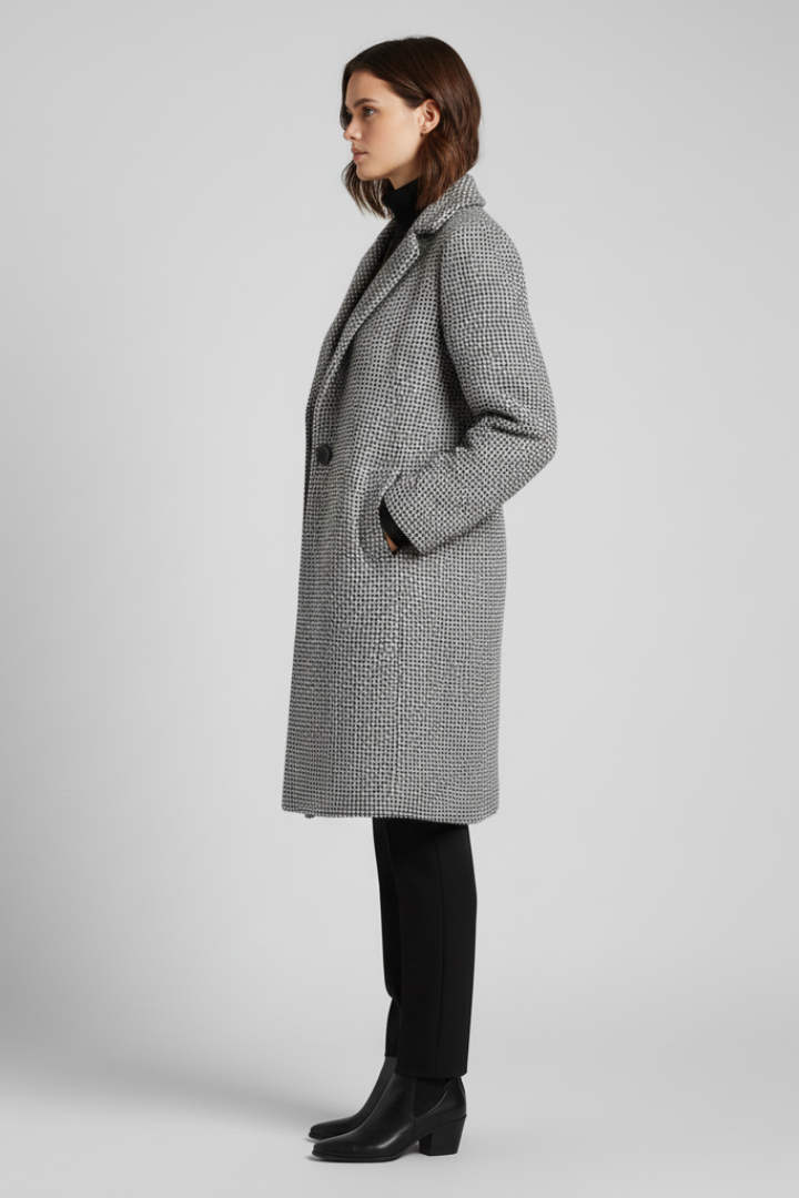 Women's Textured Coat with Elegant Blazer Collar