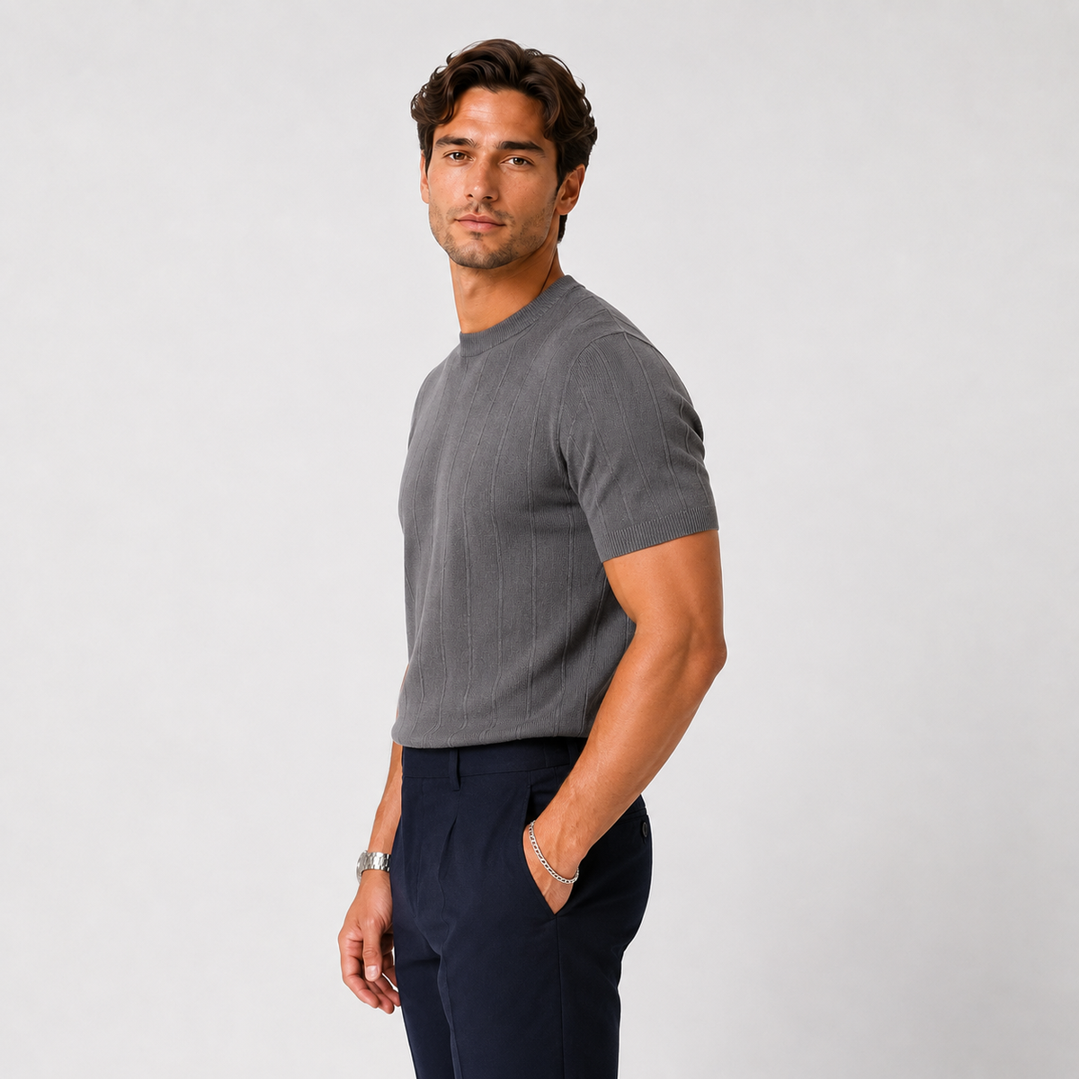 Men's knitted T-shirt – The Fraser by Huna – product view 2