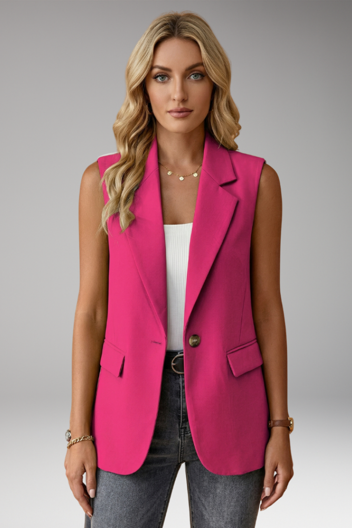 Women's Sleeveless Blazer Vest with Notch Collar and Functional Pockets