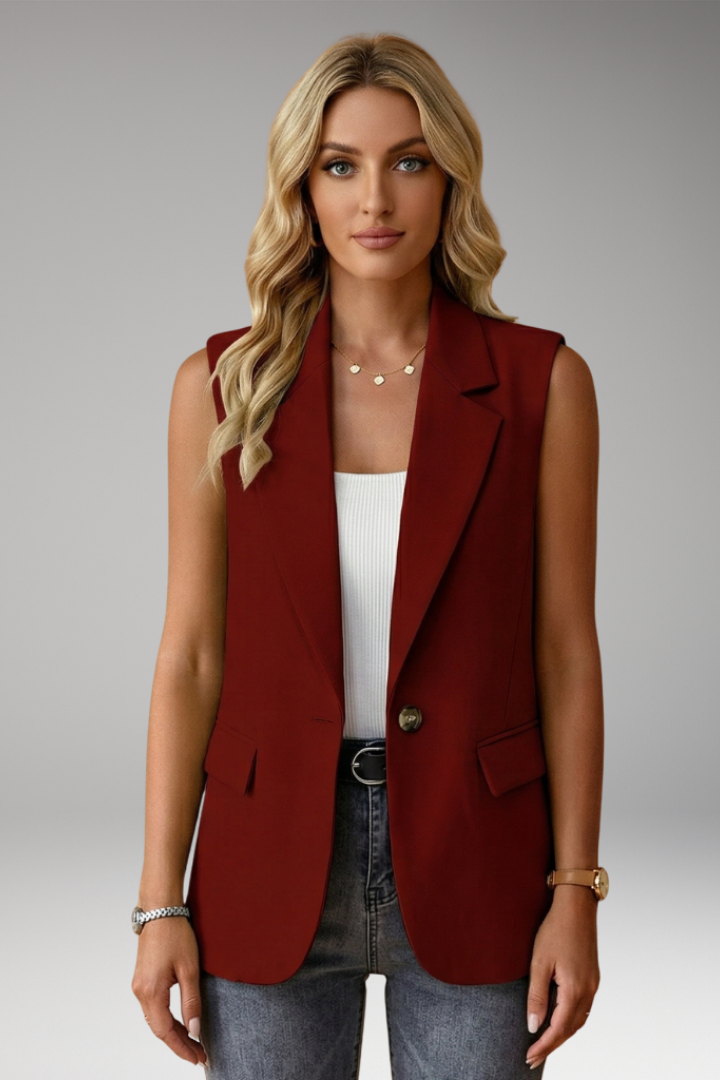 Women's Sleeveless Blazer Vest with Notch Collar and Functional Pockets