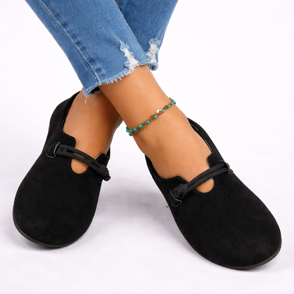 Women's Black Loafers Leather Orthopedic Slip-On with Soft Support