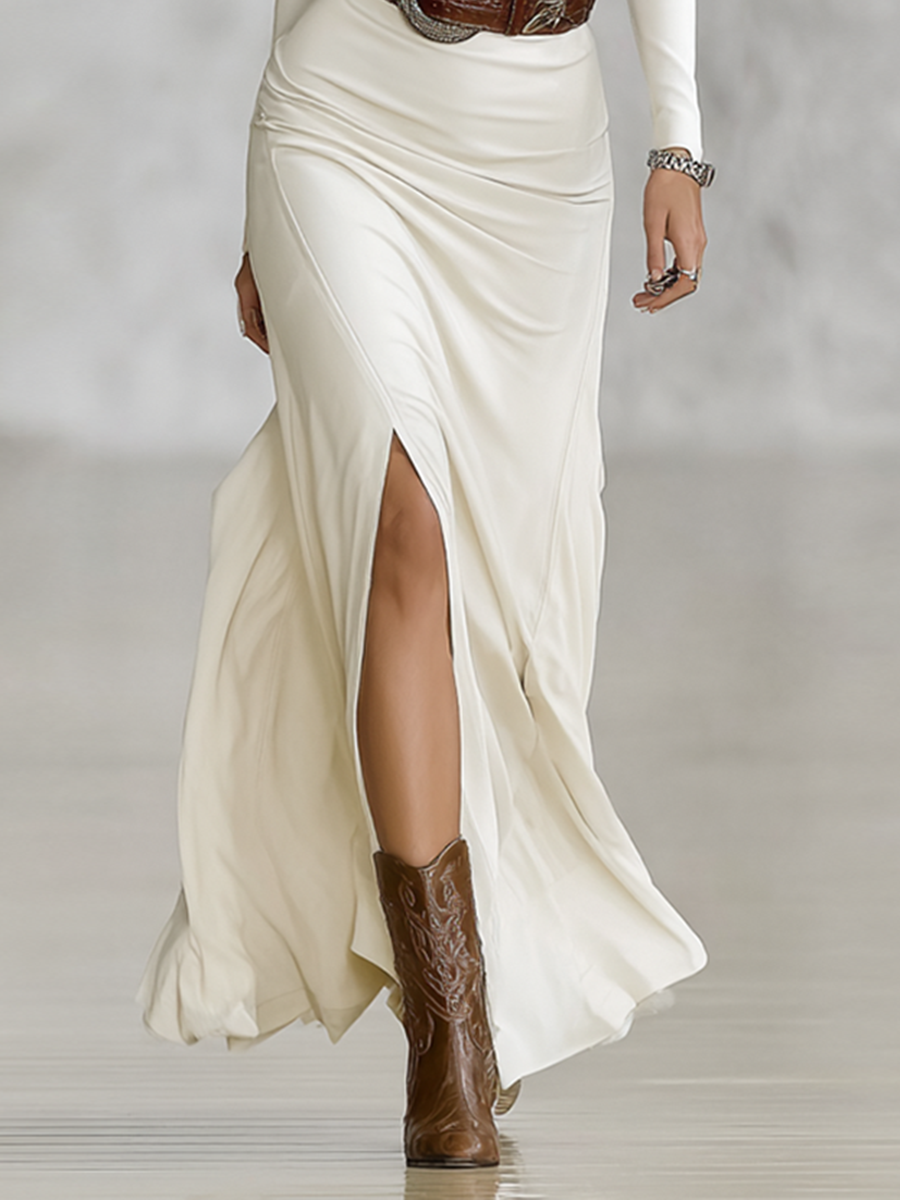 The Georgiana – Women's Lapel Collar Long Sleeve Maxi Dress | Huna