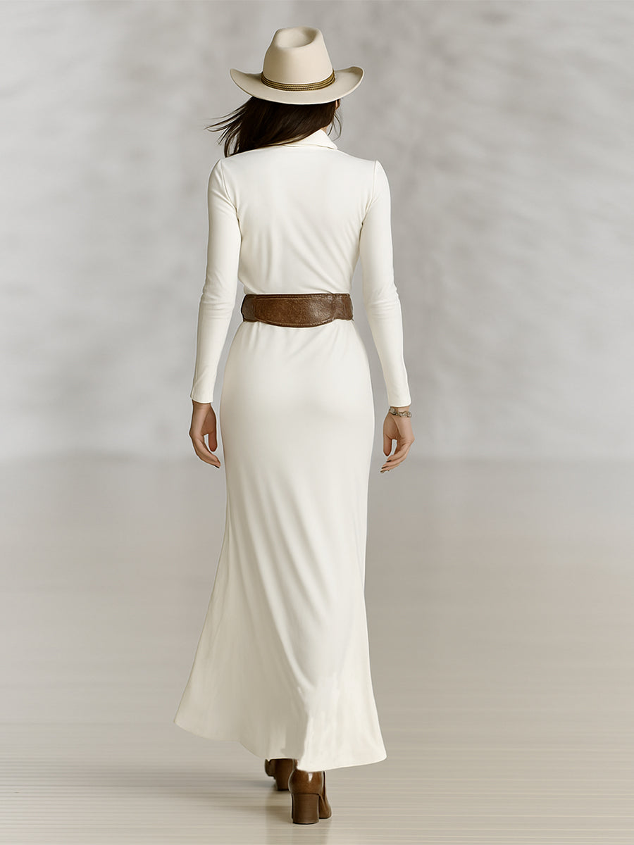 The Georgiana – Women's Lapel Collar Long Sleeve Maxi Dress | Huna