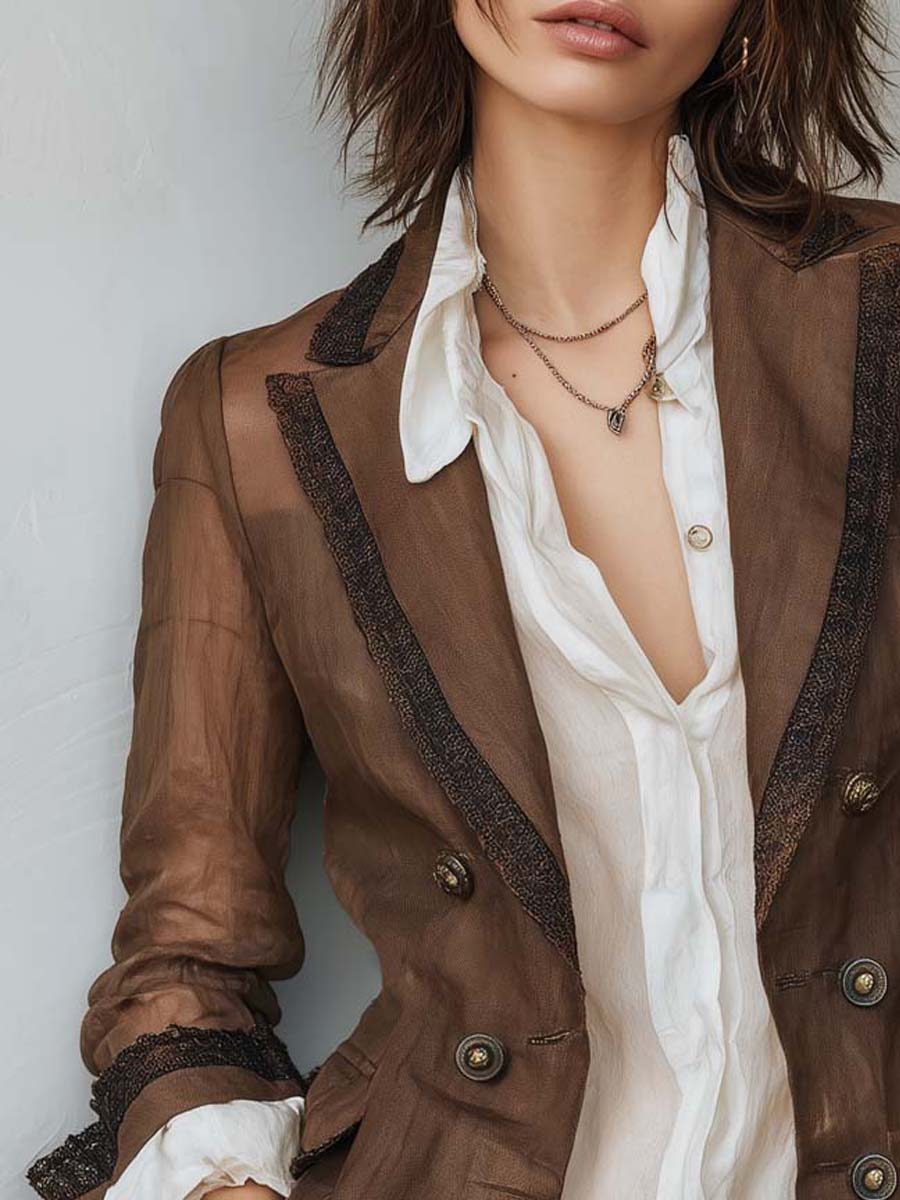 Women's Cotton-Linen Blazer UK – Sheer Lace Trim | The Colette | Huna