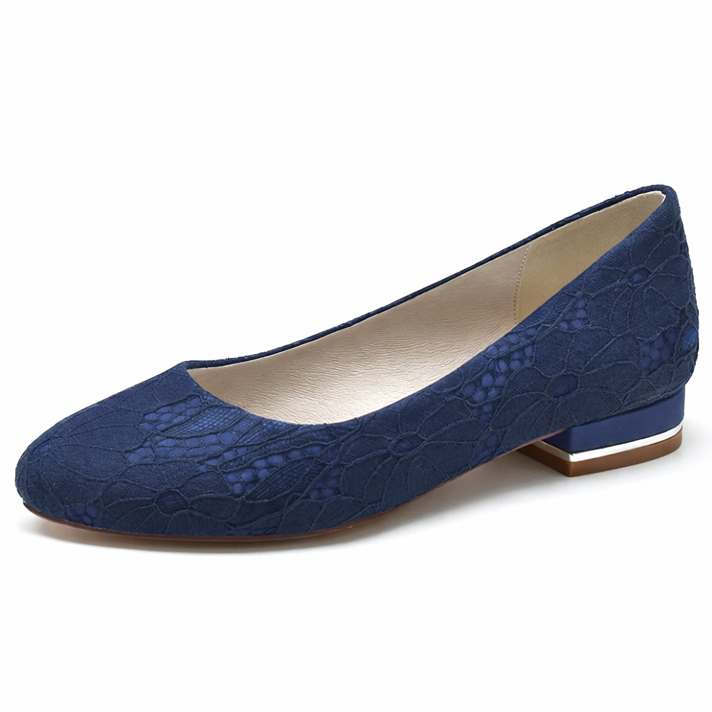 Women’s Bridal Flats White Lace Round Toe Low Heel