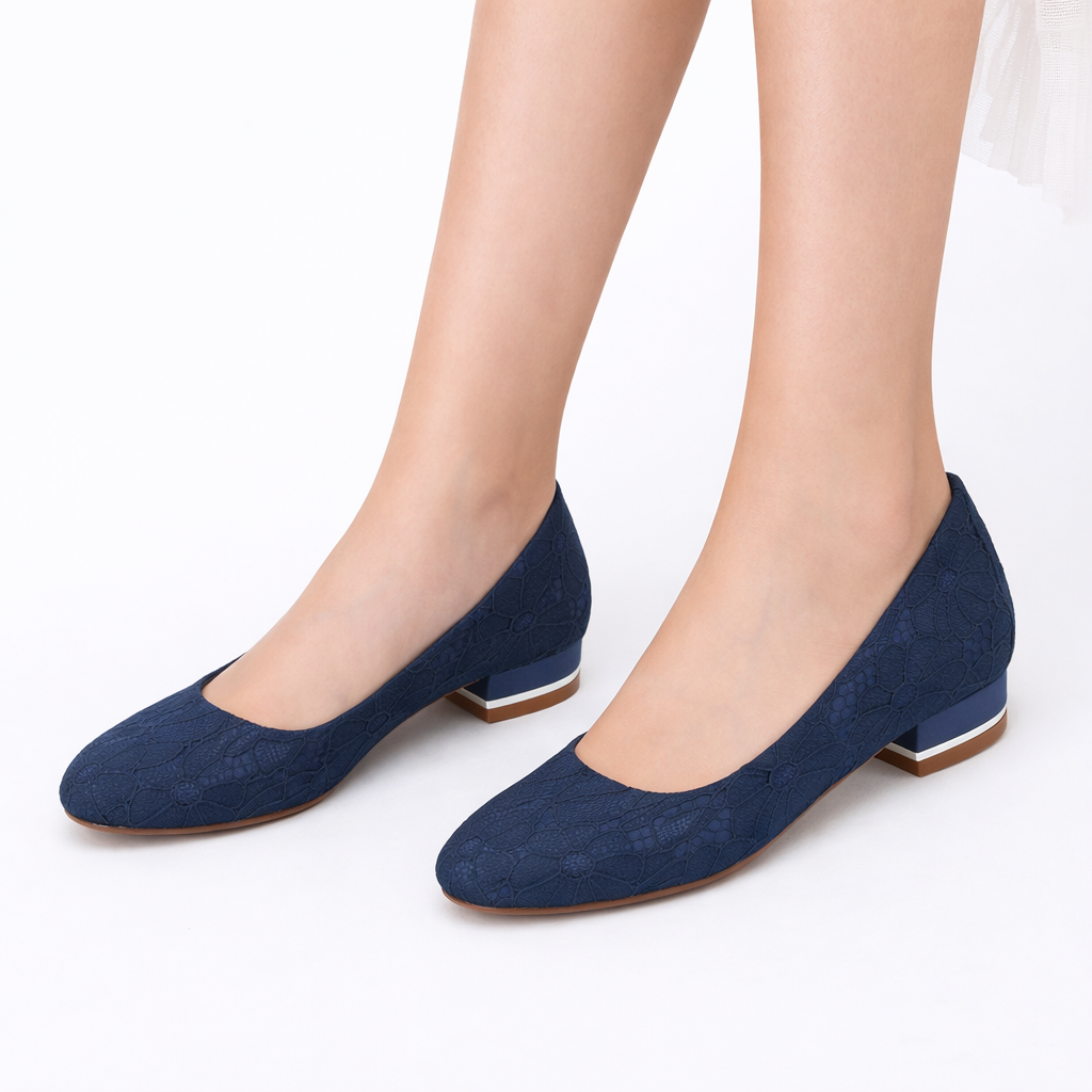 Women’s Bridal Flats White Lace Round Toe Low Heel