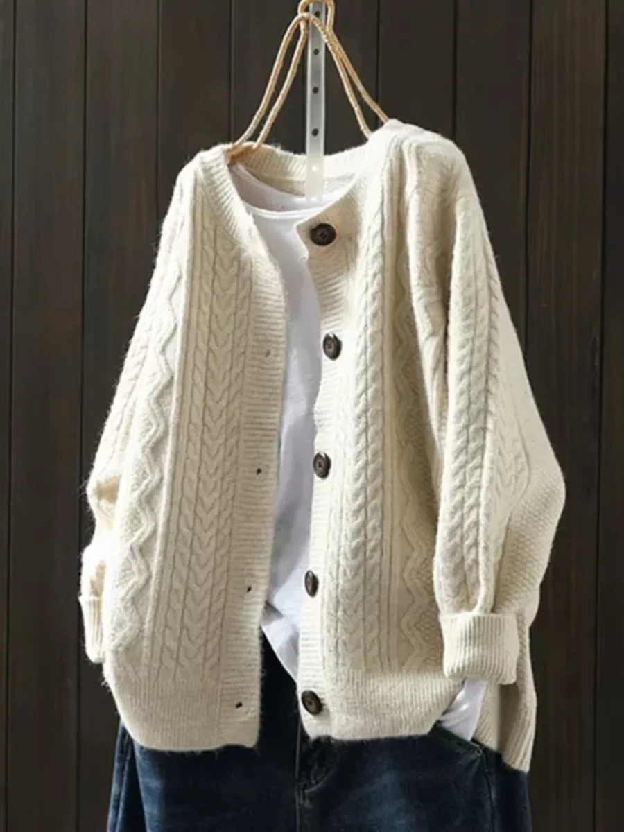Women's Cable Knit Cardigan Beige Acrylic