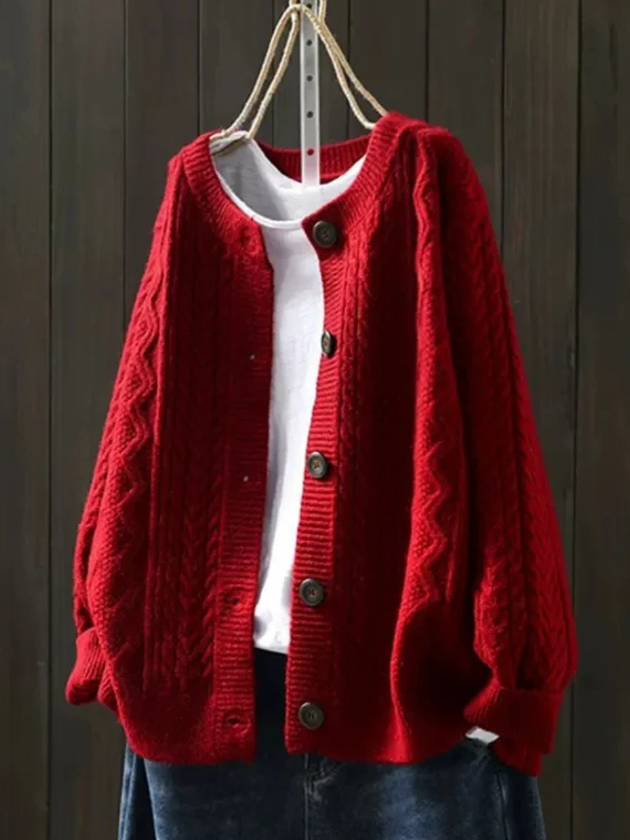 Women's Cable Knit Cardigan Beige Acrylic