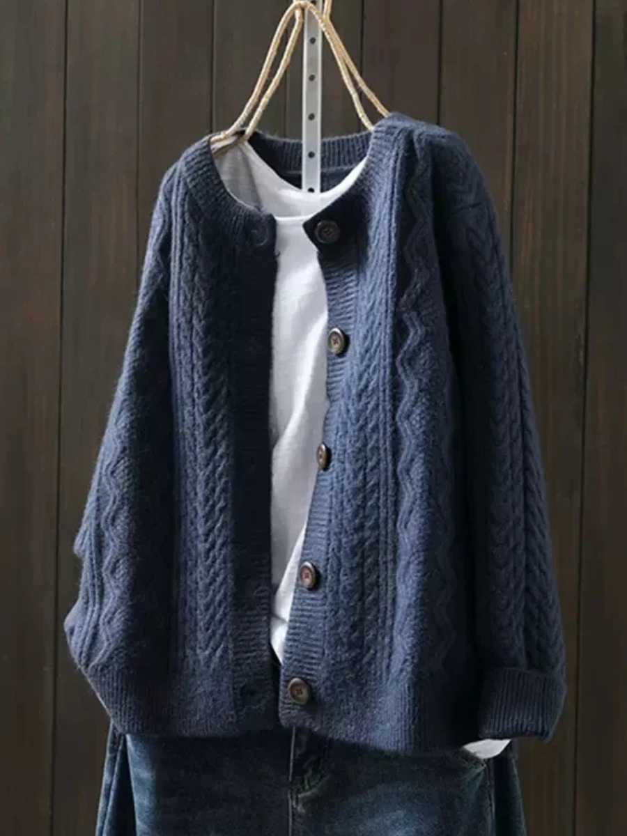 Women's Cable Knit Cardigan Beige Acrylic