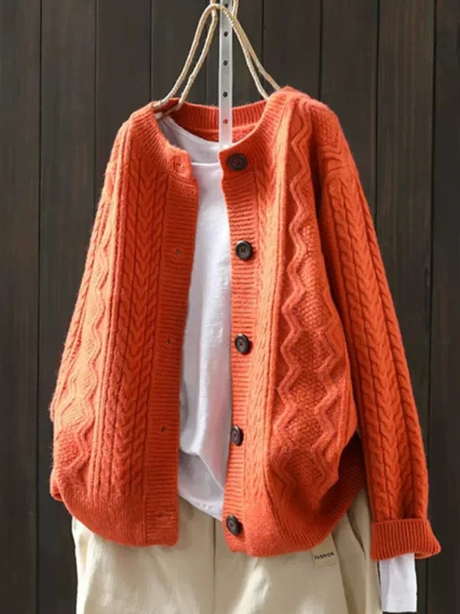 Women's Cable Knit Cardigan Beige Acrylic
