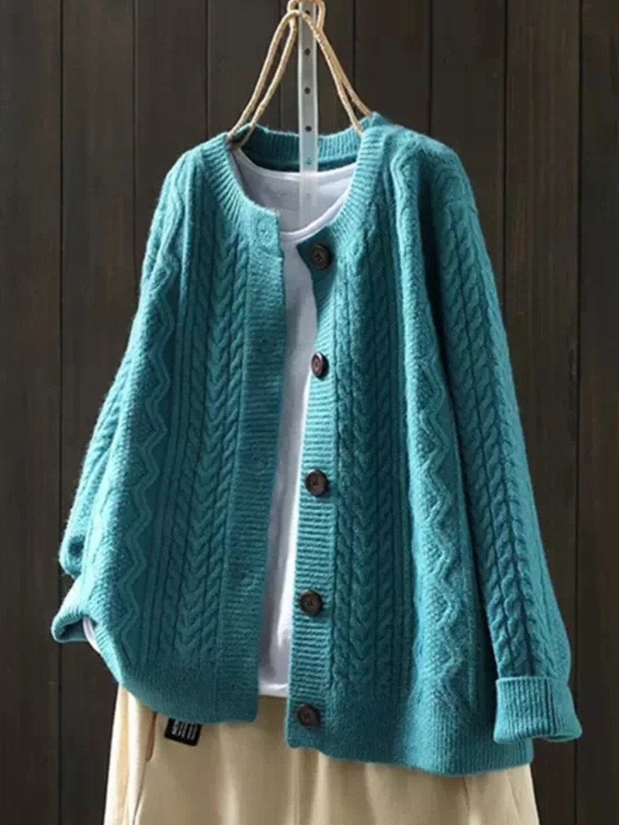 Women's Cable Knit Cardigan Beige Acrylic