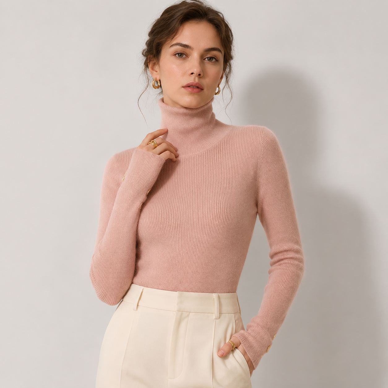 Women's Cashmere Look Turtleneck Lightweight Warm Knit Pullover 10