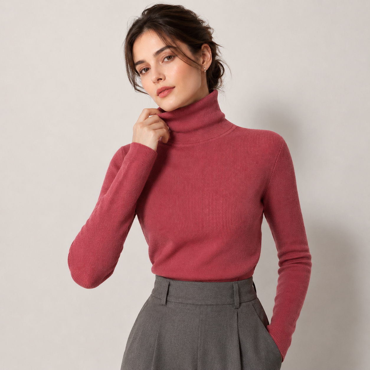 Women's Cashmere Look Turtleneck Lightweight Warm Knit Pullover 9