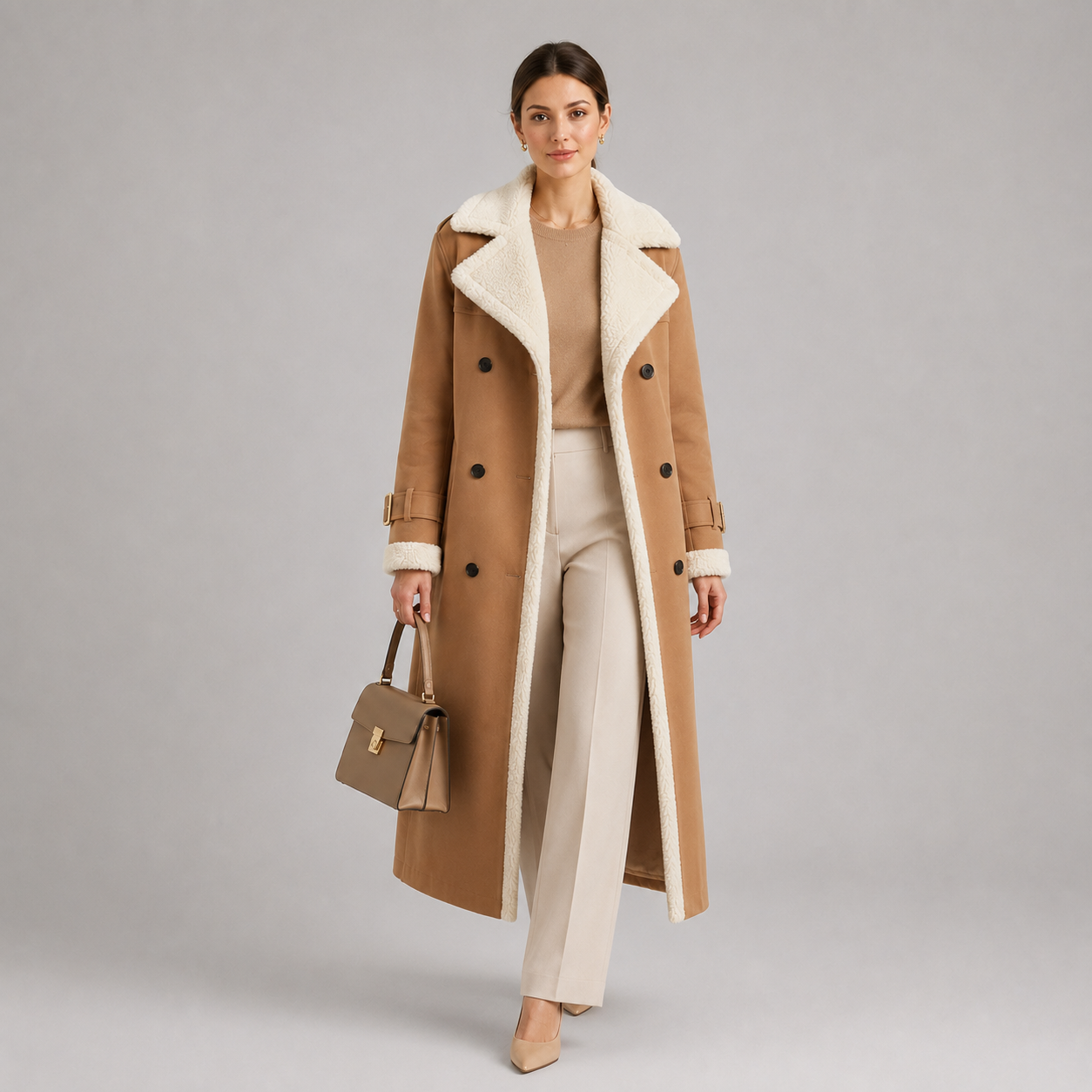 Women's Classic Lapel Collar Coat Elegant Long Winter Jacket 0