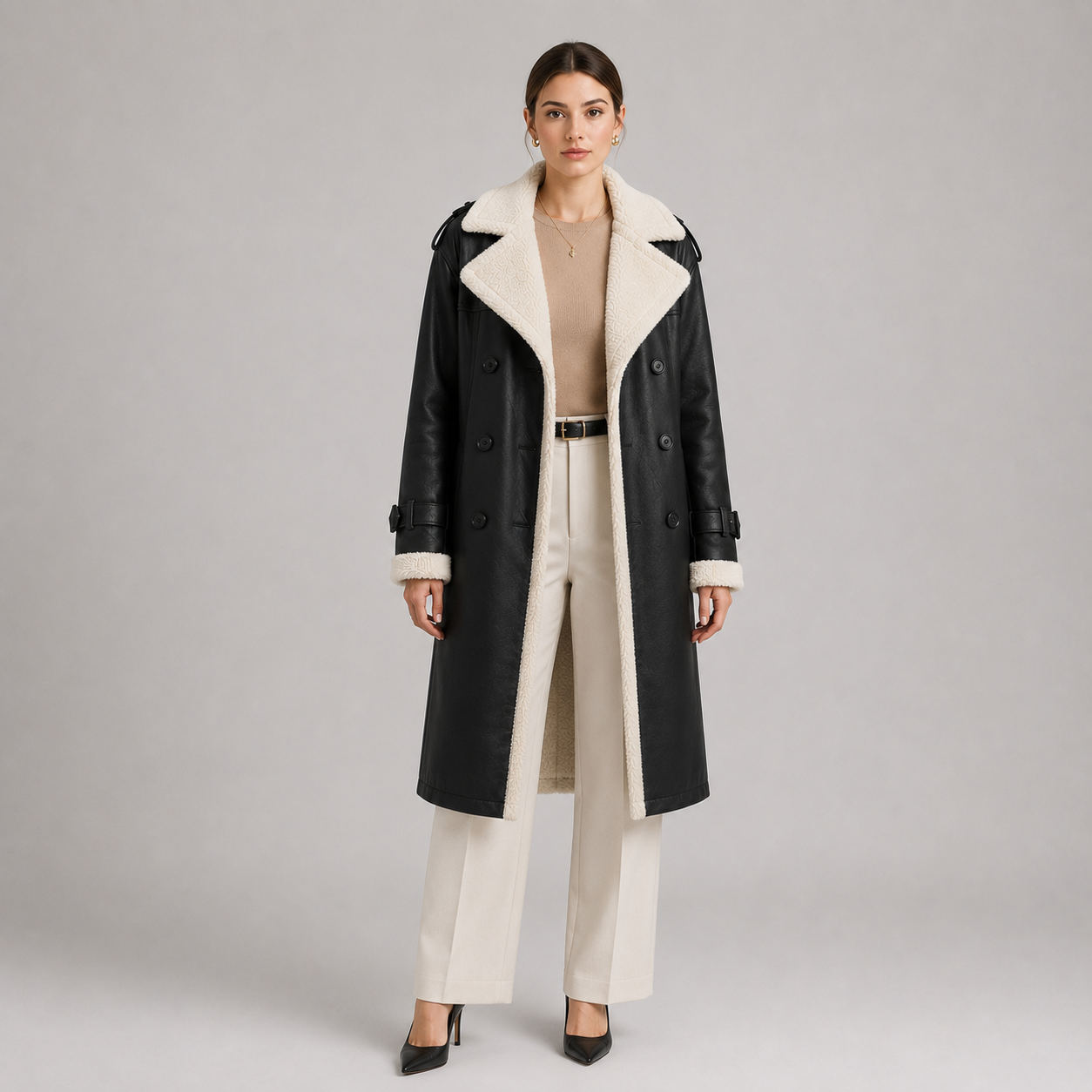 Women's Classic Lapel Collar Coat Elegant Long Winter Jacket 4