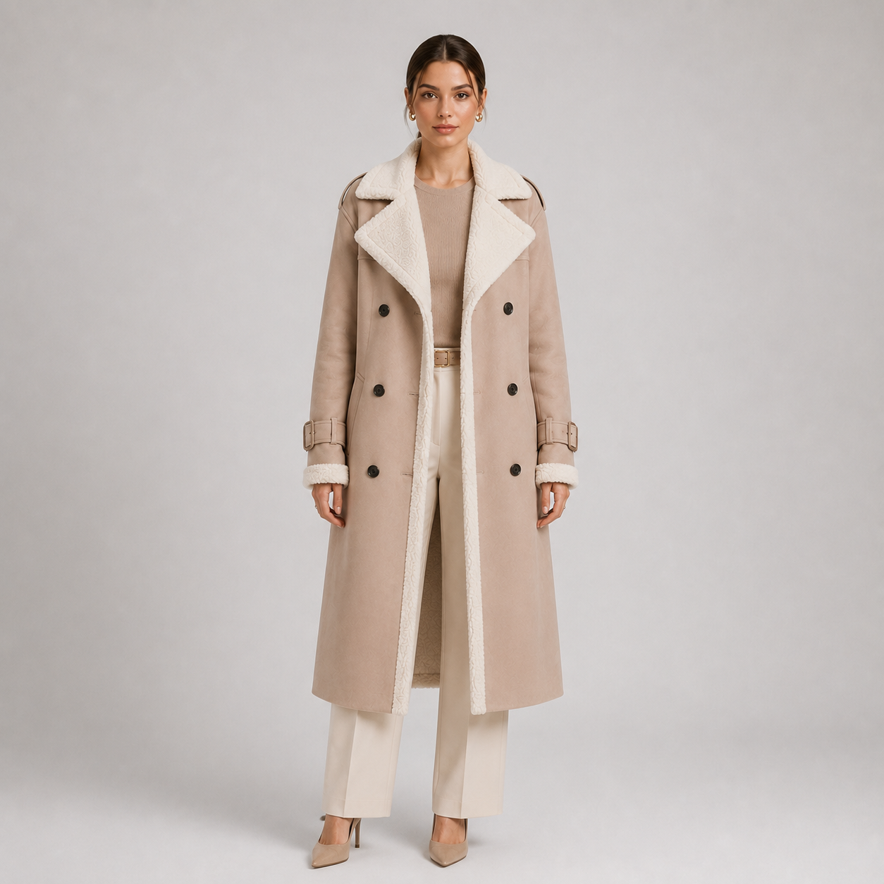 Women's Classic Lapel Collar Coat Elegant Long Winter Jacket 5
