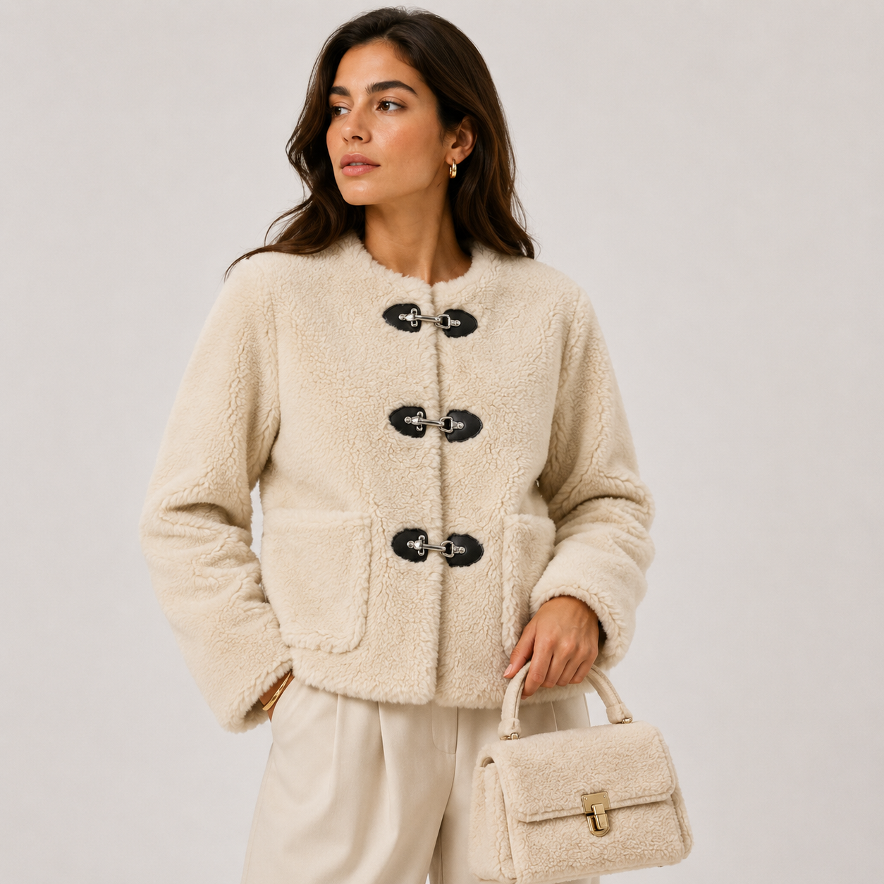 Women's Cozy Fleece Jacket with Toggle Button Closure 0