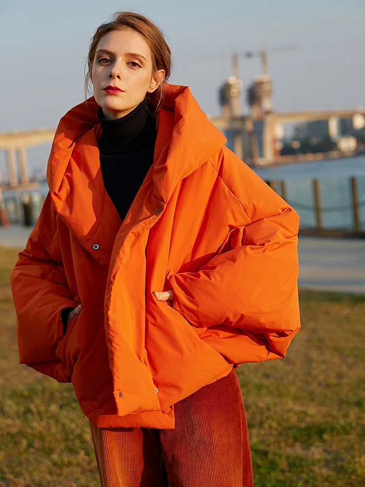 Women's Cozy Orange Parka Jacket UK – Oversized Warm Winter | The Renata | Huna