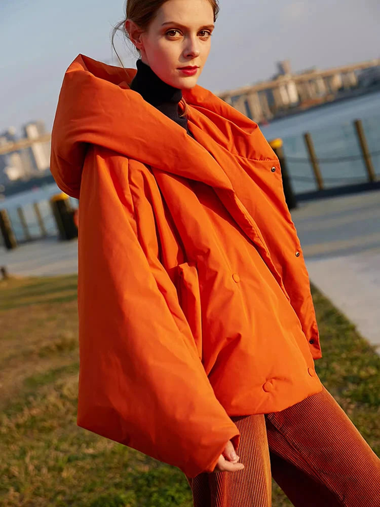 Women's Cozy Orange Parka Jacket UK – Oversized Warm Winter | The Renata | Huna