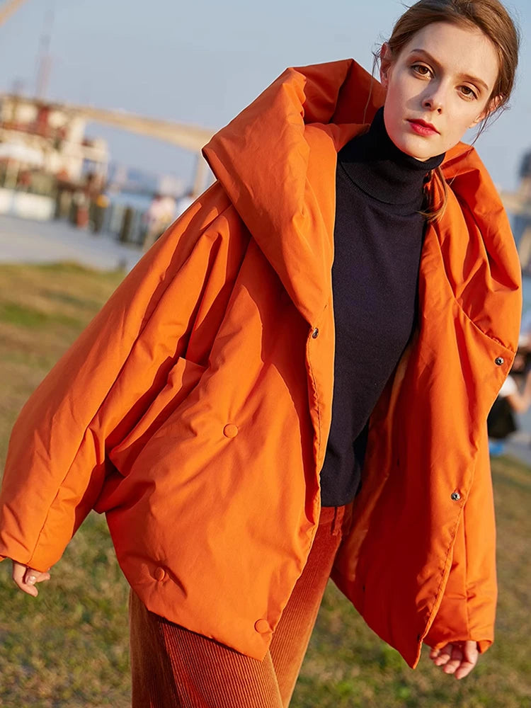 Women's Cozy Orange Parka Jacket UK – Oversized Warm Winter | The Renata | Huna