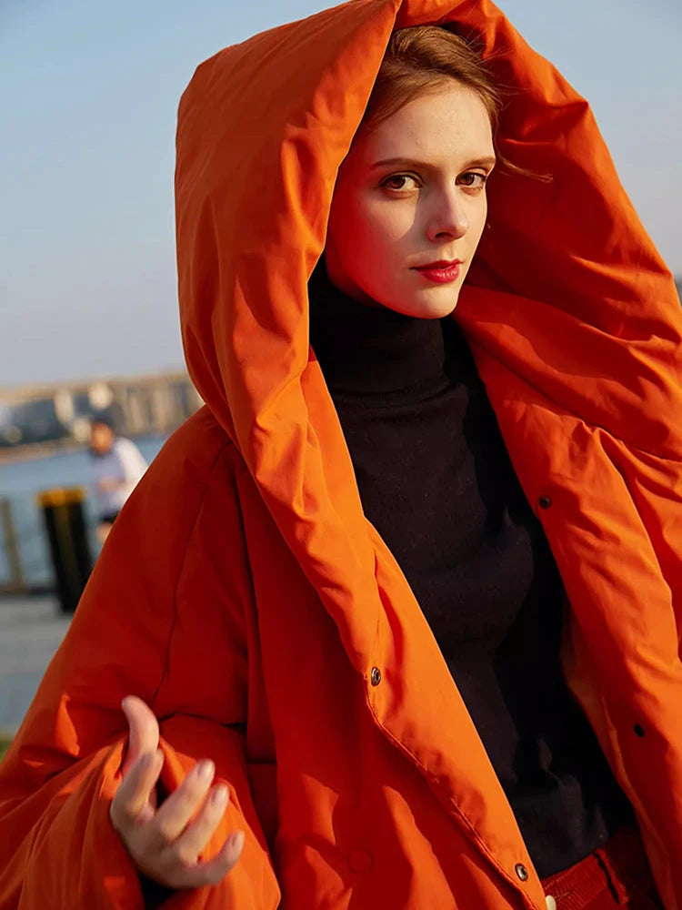 Women's Cozy Orange Parka Jacket UK – Oversized Warm Winter | The Renata | Huna