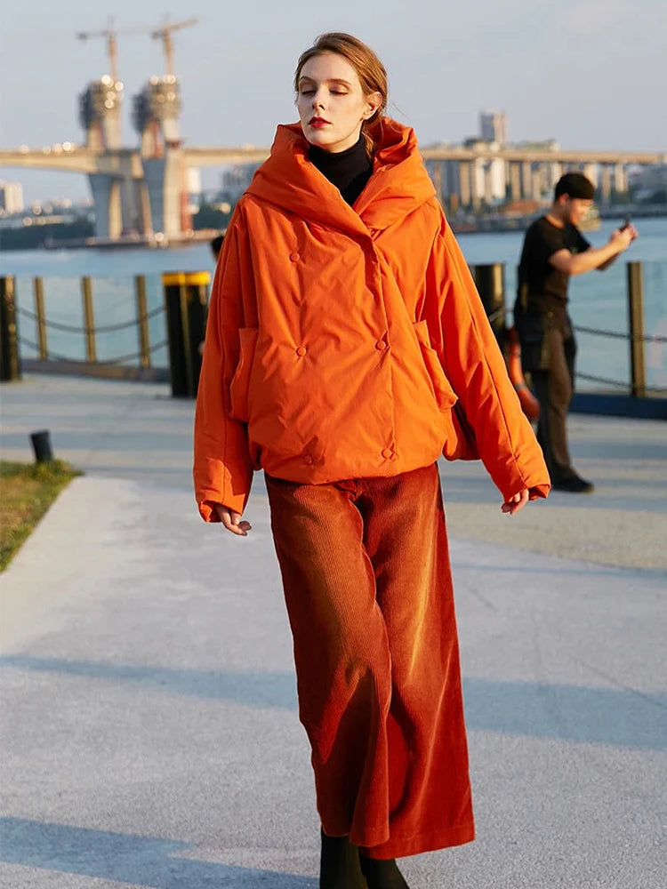 Women's Cozy Orange Parka Jacket UK – Oversized Warm Winter | The Renata | Huna