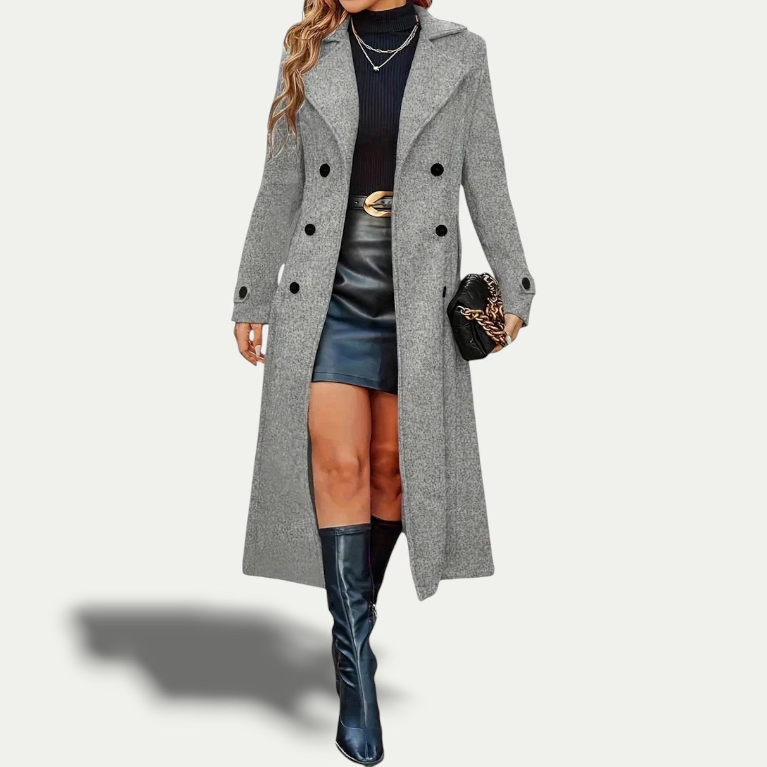 Women's Wool Blend Longline Coat UK – Tailored Double-Breasted | The Kerensa | Huna