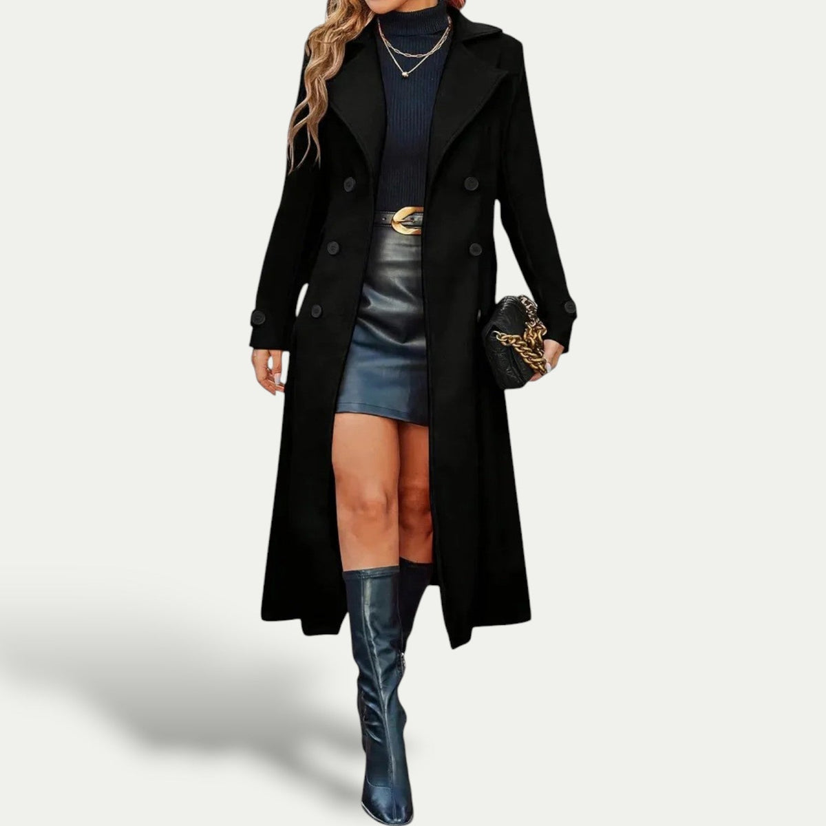Women's Wool Blend Longline Coat UK – Tailored Double-Breasted | The Kerensa | Huna