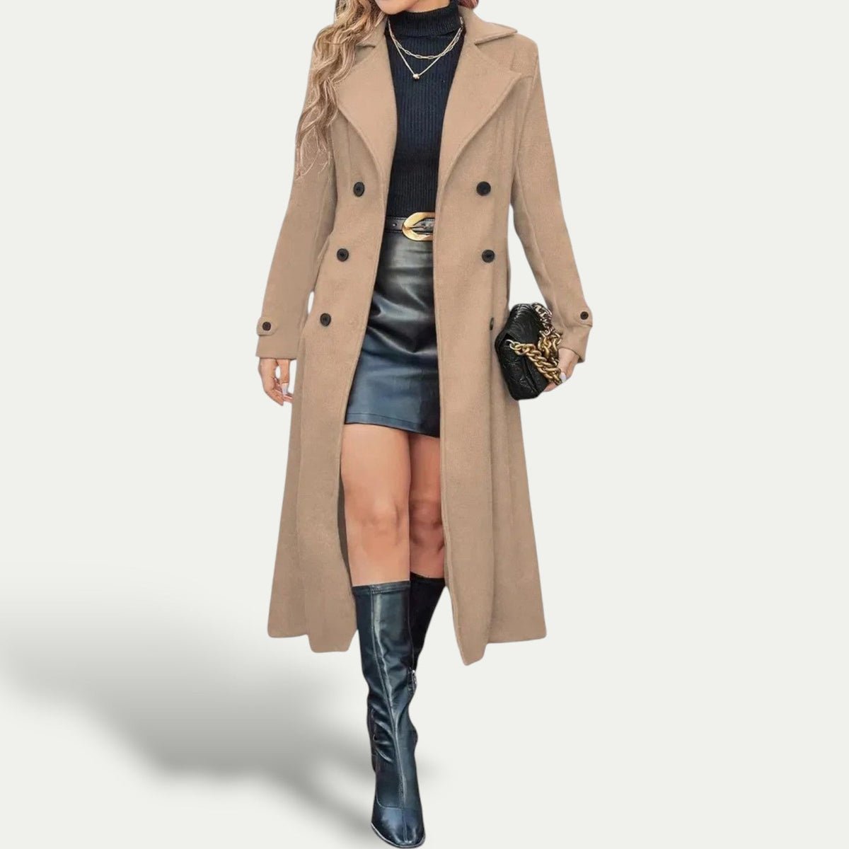 Women's Wool Blend Longline Coat UK – Tailored Double-Breasted | The Kerensa | Huna