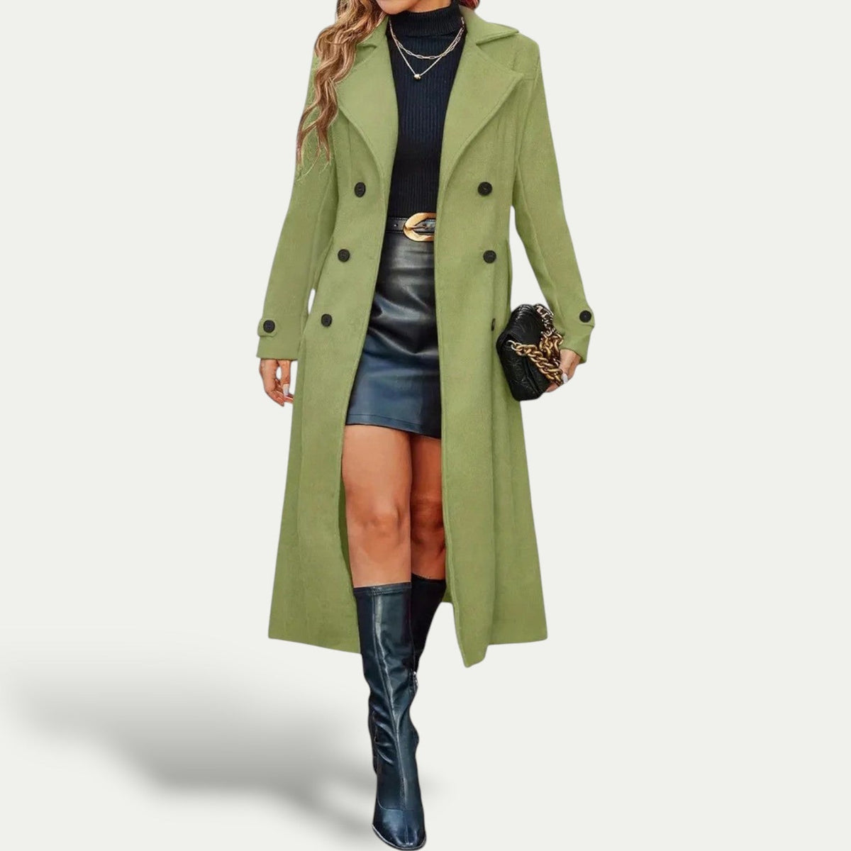 Women's Wool Blend Longline Coat UK – Tailored Double-Breasted | The Kerensa | Huna