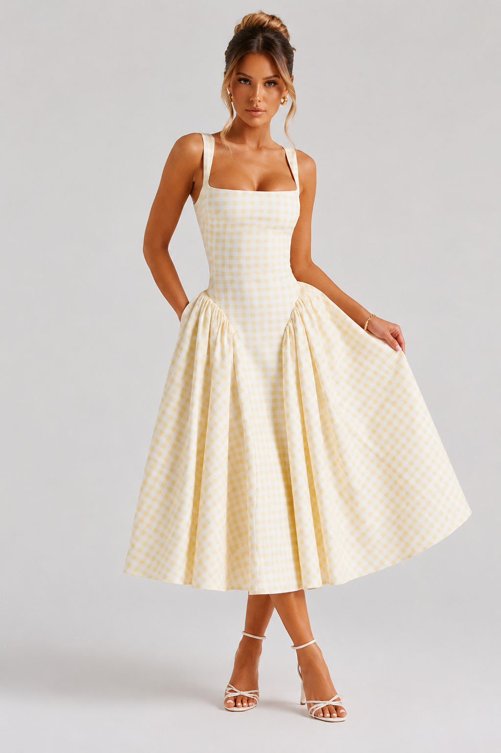 Women's Gingham Midi Dress UK – Full Skirt – The Ismeralda – image 6