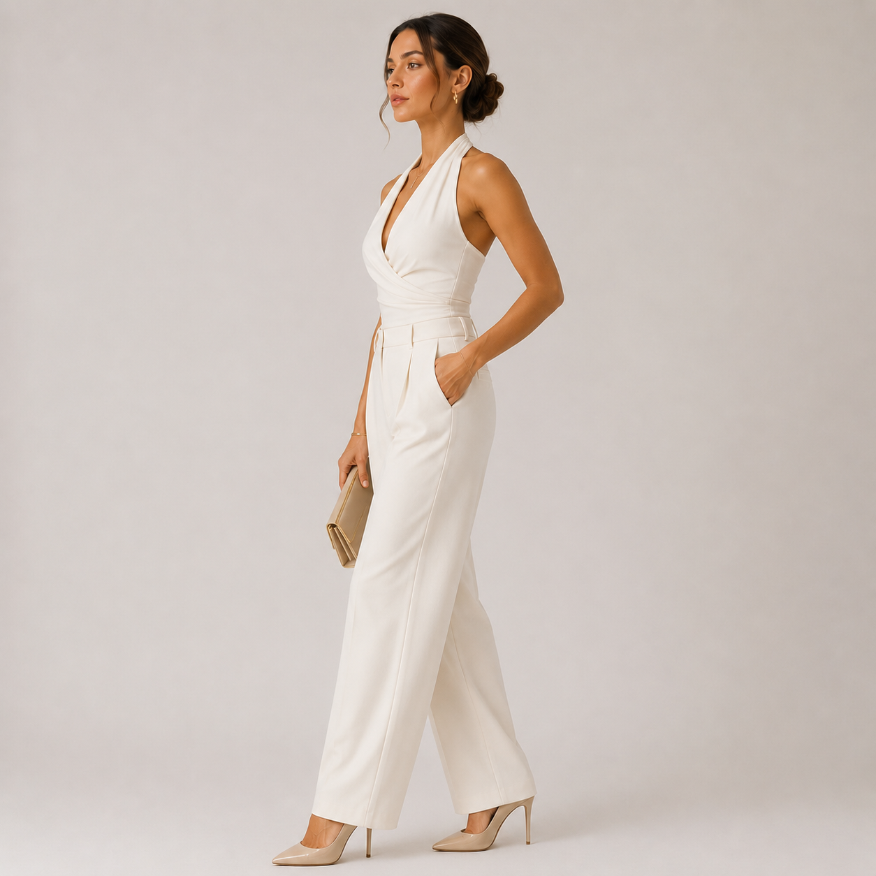 Women's Halter Neck Jumpsuit Wide Leg Evening Wear 1