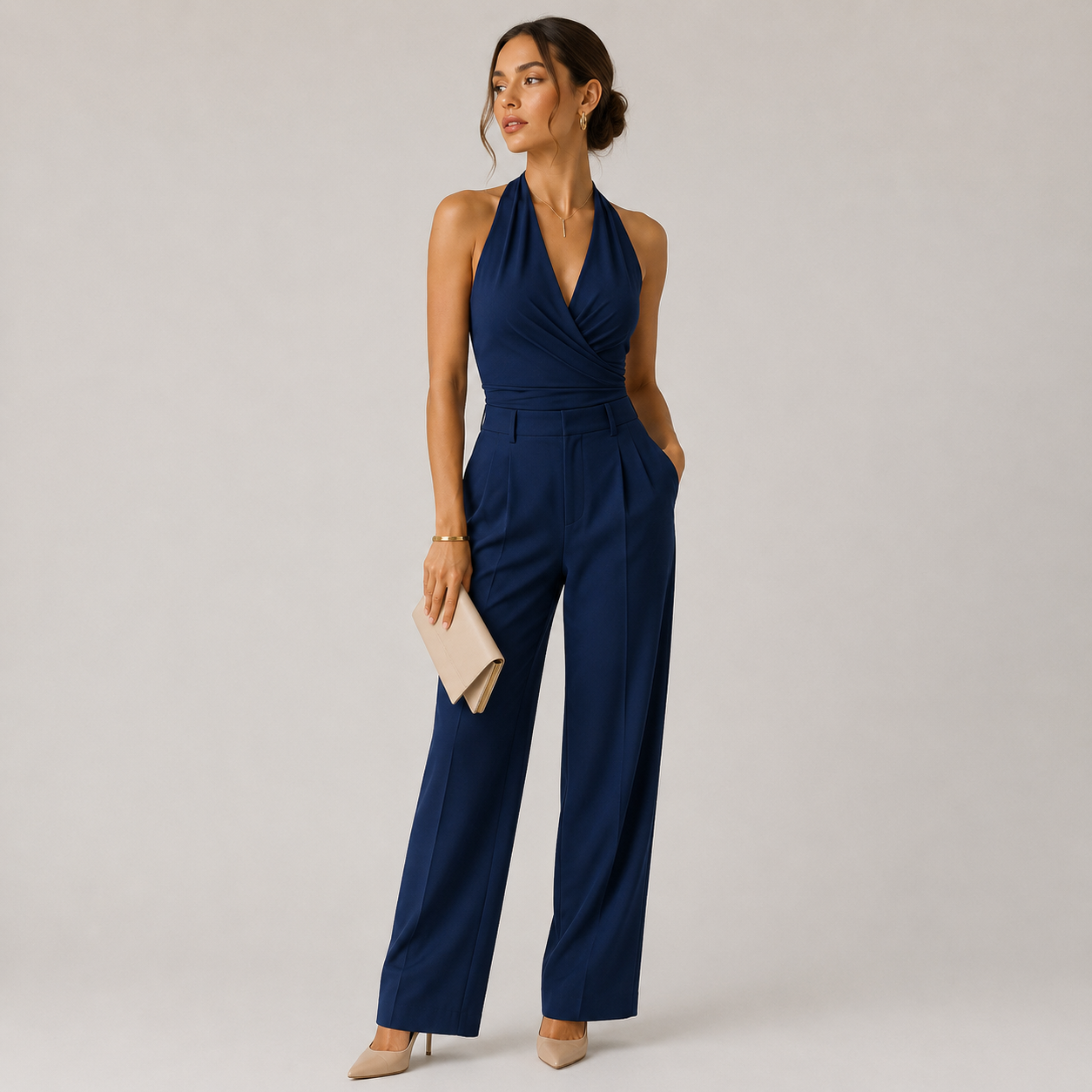 Women's Halter Neck Jumpsuit Wide Leg Evening Wear 4