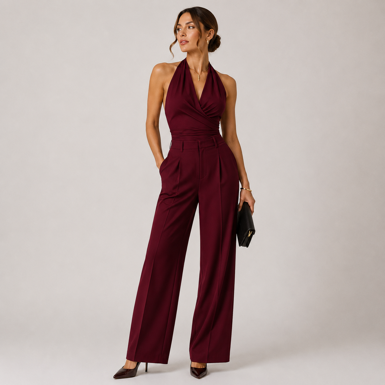 Women's Halter Neck Jumpsuit Wide Leg Evening Wear 6