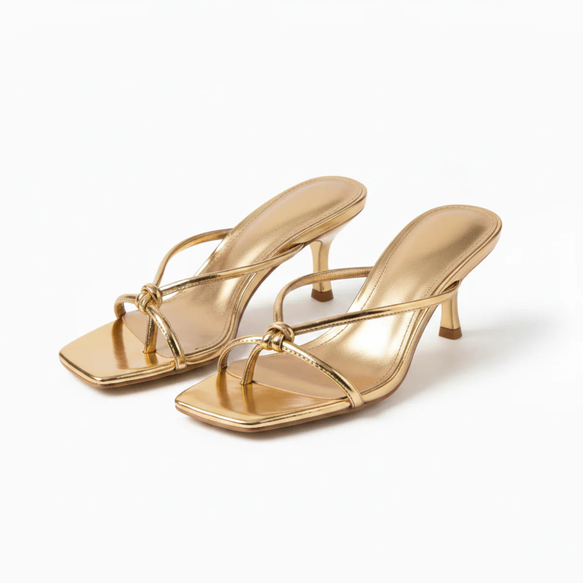 Women's Heeled Sandals Black Leather Orthopedic with Knot Strap