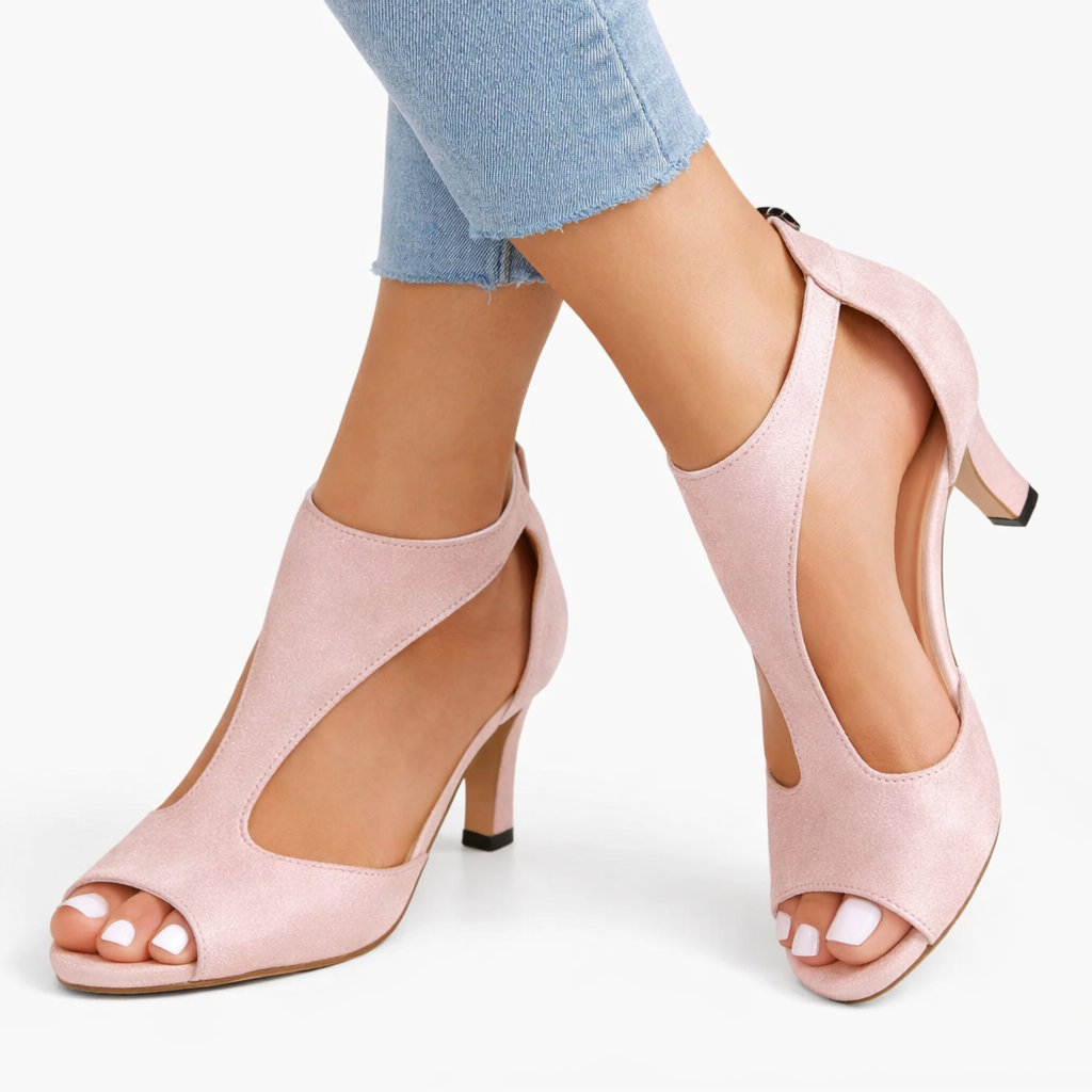 Women's Cut-Out Heeled Sandals UK – Cushioned Comfort | The Elodie | Huna
