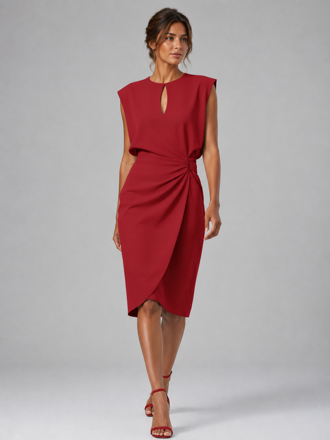 Women's Ruched Midi Dress UK – Keyhole Neck – The Melusara – image 6