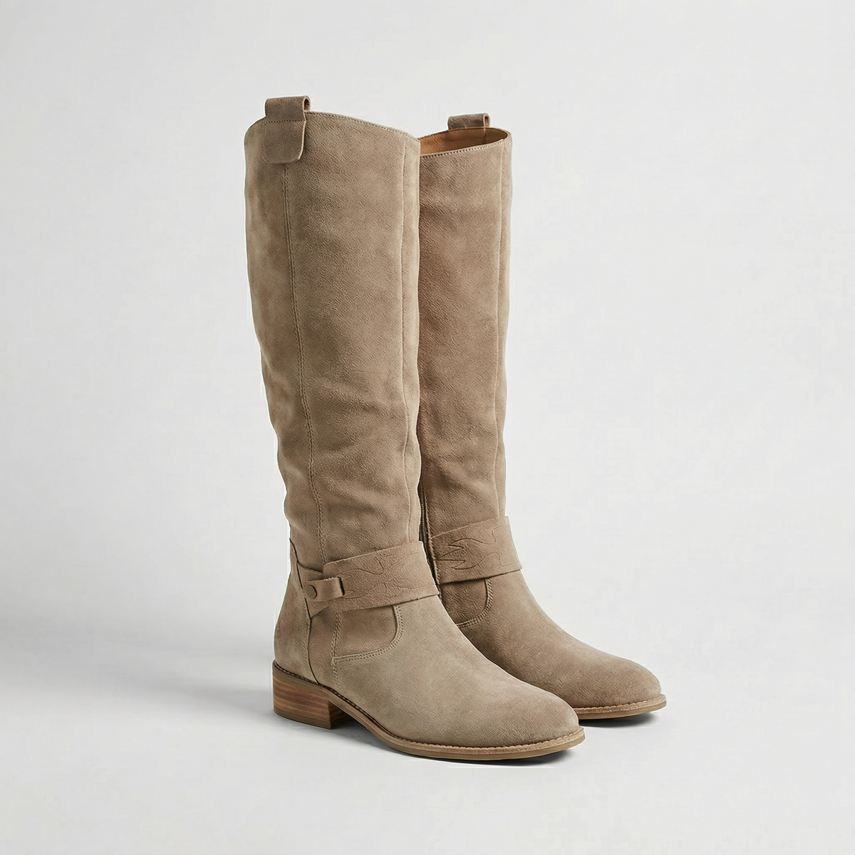 Women's Suede-Look Slouch Boots – low heel knee-high, view 1 | The Ariadne | Huna