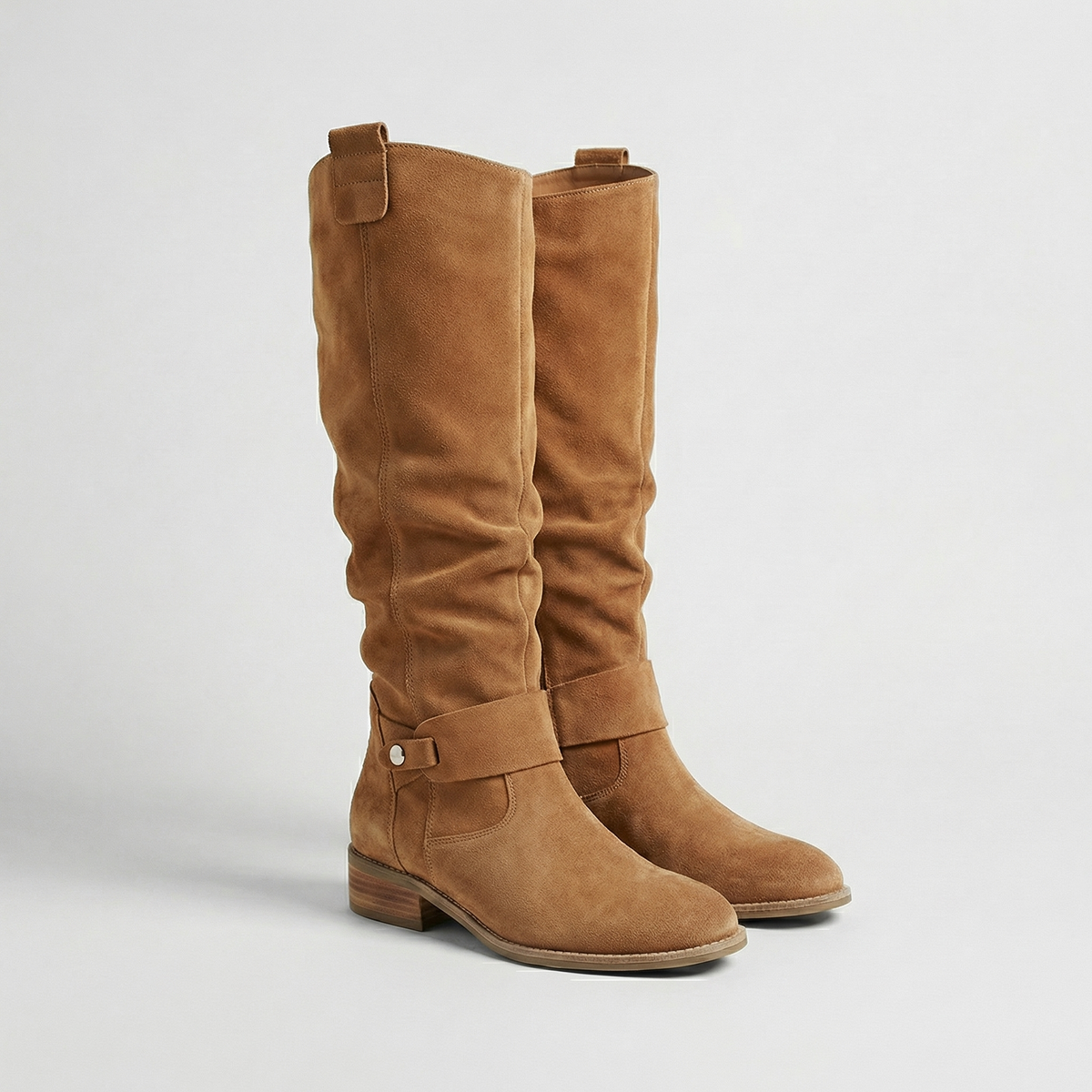 Women's Suede-Look Slouch Boots – low heel knee-high, view 3 | The Ariadne | Huna