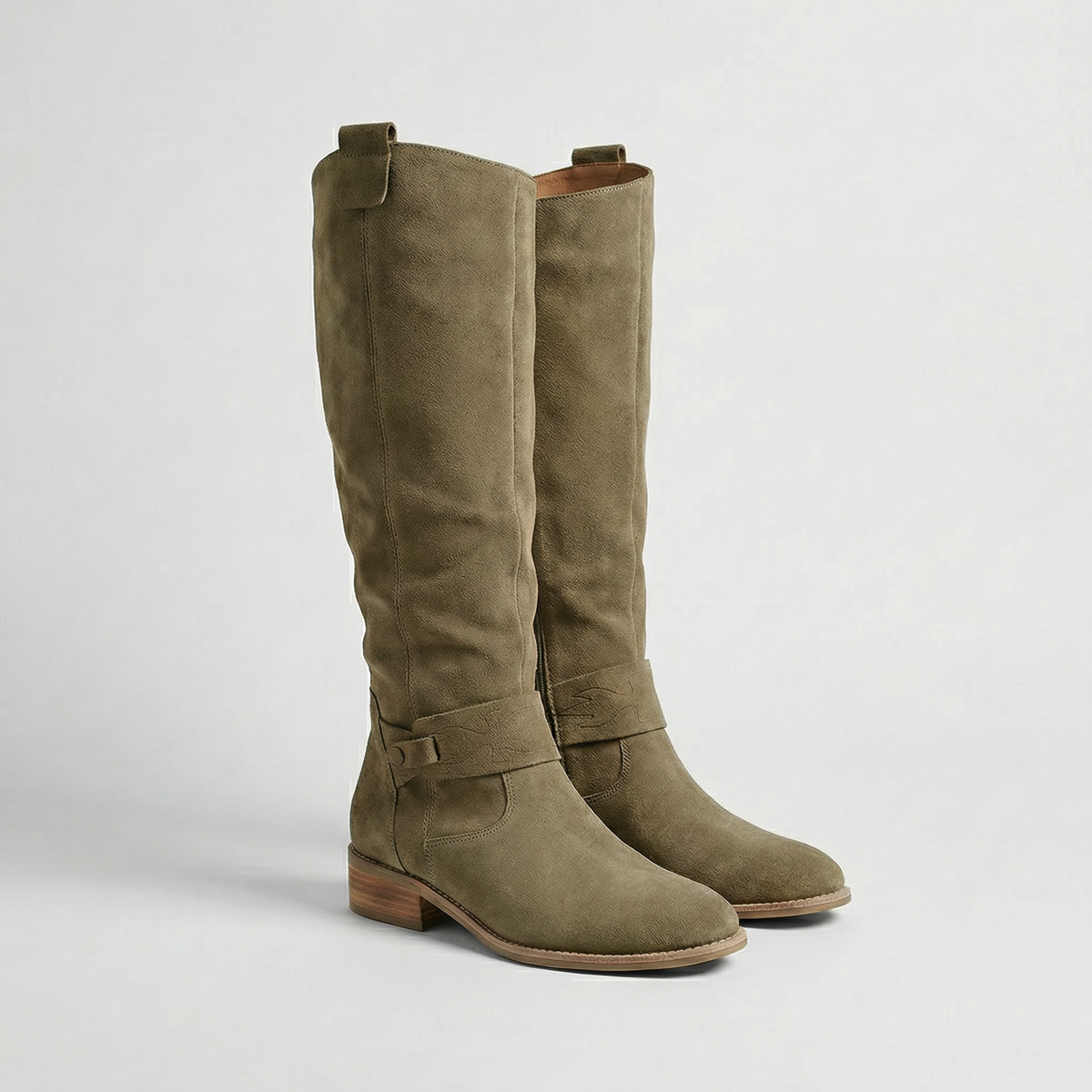 Women's Suede-Look Slouch Boots – low heel knee-high, view 6 | The Ariadne | Huna