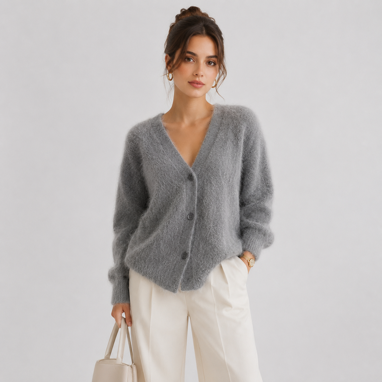 Women's Knit Cardigan Comfortable Long Sleeve Button Sweater 0