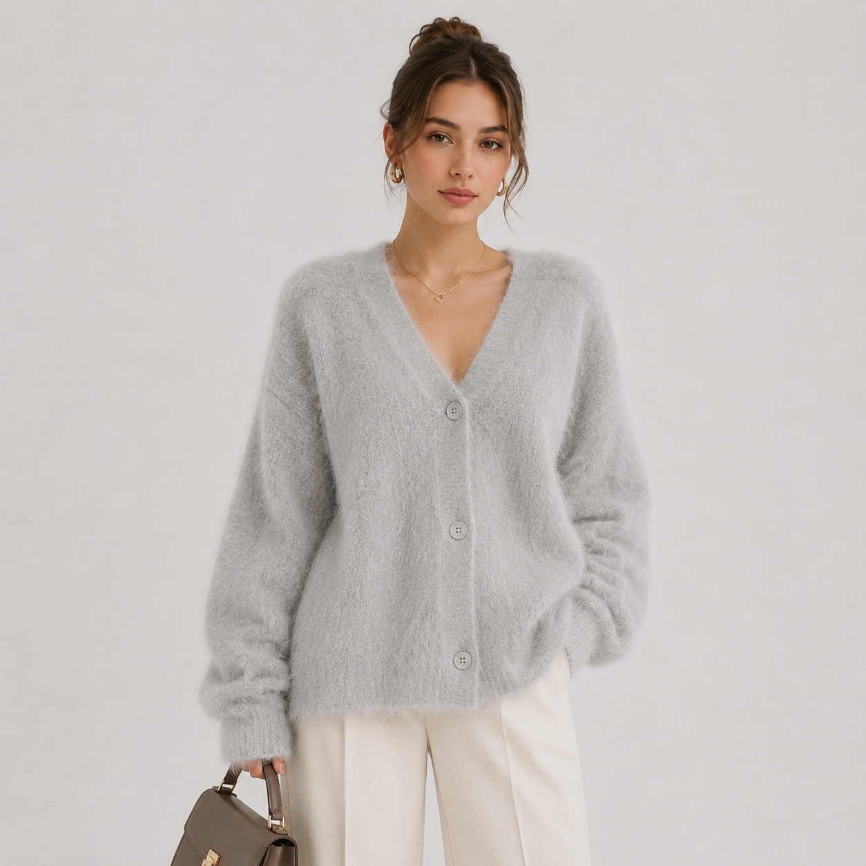 Women's Knit Cardigan Comfortable Long Sleeve Button Sweater 5